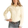 Panhandle® Ladies Micro Pinstripe Print Yellow Button Down Shirt R4B3291