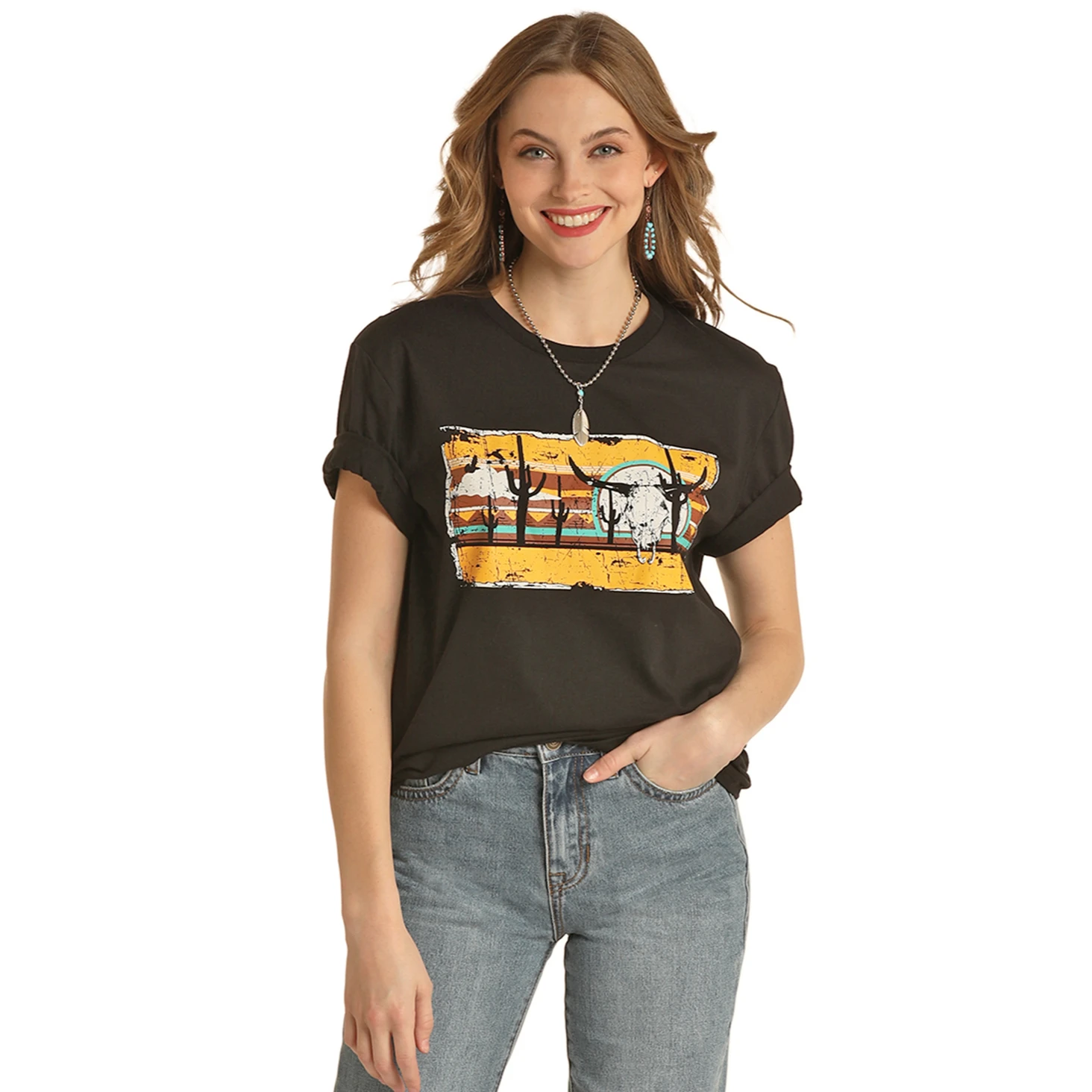 Rock & Roll Unisex Black Bull Skull Graphic T-Shirt RRUT21R060-01 2 Rock & Roll Unisex Black Bull Skull Graphic T-Shirt RRUT21R060-01 - Image 2