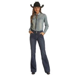Rock & Roll Denim® Ladies Dark Wash Vintage Trouser Jeans RRWD5HR0GH -Ariat Style RRWD5HR0GHa