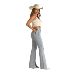 Rock & Roll Denim® Ladies High Rise Light Blue Flare Jeans RRWD6HR14N -Ariat Style RRWD6HR14Nb