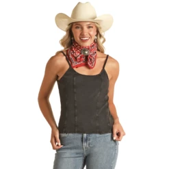 Rock & Roll Cowgirl® Ladies Exposed Seam Black Tank Top RRWT20R0Y6-01