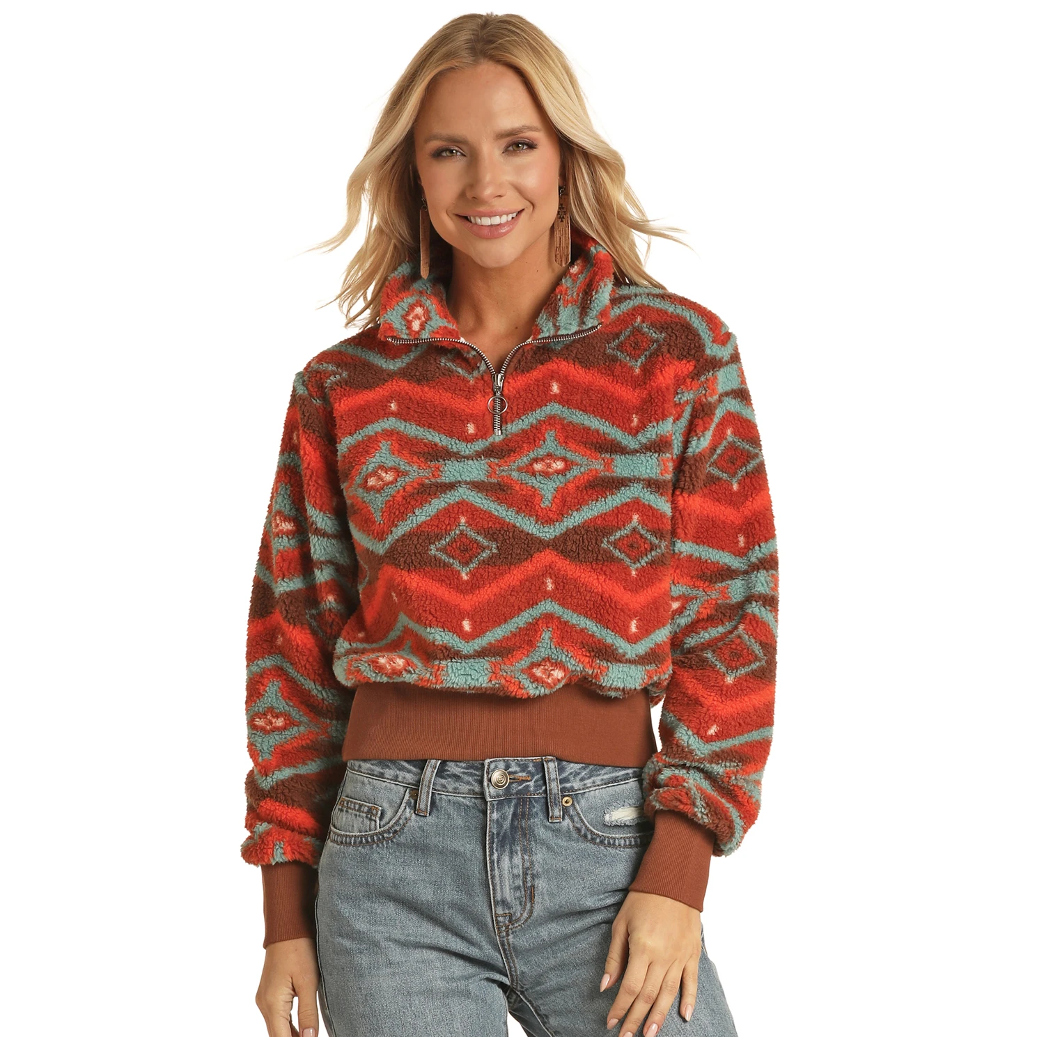 Rock & Roll® Ladies Printed Sherpa Burnt Orange Pullover RRWT91R04I-92 1 Rock & Roll® Ladies Printed Sherpa Burnt Orange Pullover RRWT91R04I-92