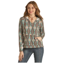 Rock & Roll® Ladies Aztec Printed Chocolate Hoodie RRWT94R04E-20