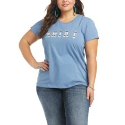 Ariat Ladies Real Cheetah Logo Blue T-Shirt 10036194 5 Ariat Ladies Real Cheetah Logo Blue T-Shirt 10036194 -Ariat Style S21 WMS WEST 10036194 front plus