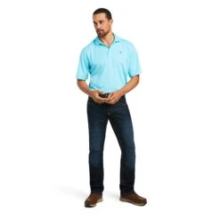 Ariat Men's Tek Polo Turquoise Short Sleeve Shirt 10039381