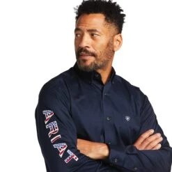 Ariat® Men's Team Logo Twill Fitted Navy & Stars Shirt 10039438 -Ariat Style S22 MNS WEST 10039438 detail01