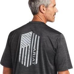 Ariat® Men's Charger Vertical Flag Charcoal Short Sleeve Tee 10039553 -Ariat Style S22 MNS WEST 10039553 detail01