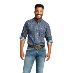 Ariat® Men's Wrinkle Free DOV Blue Nights Fitted Shirt 10039689