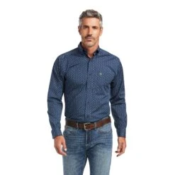 Ariat Men's Taim Stretch Skyfall Blue Fitted Button Down Shirt 10039754