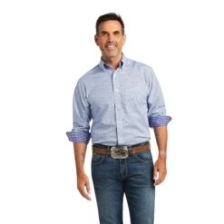 Ariat® Men's Wrinkle Free Caysen Reykjavik Blue Button Shirt 10039769
