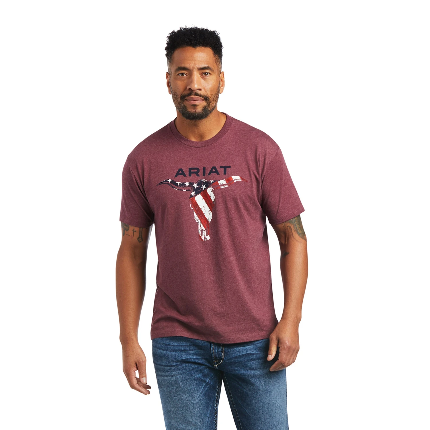 Ariat® Men's Steer Skull USA Burgundy Heather T-Shirt 10040868 1 Ariat® Men's Steer Skull USA Burgundy Heather T-Shirt 10040868