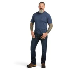 Ariat Men's Rebar Cotton Strong American Outdoors Navy Heather Shirt 10039146 -Ariat Style S22 MNS WORK 10039146 full