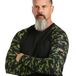 Ariat® Men's FR Stretch Camo Baseball Black/Lime T-Shirt 10039165 -Ariat Style S22 MNS WORK 10039165 detail01