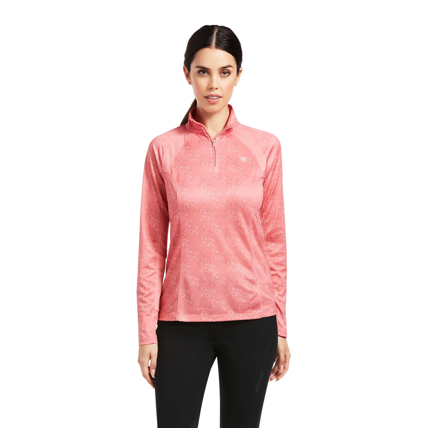 Ariat Ladies Sunstopper 2.0 1/4 Zip Trot Line Print Baselayer Shirt 10039351 1 Ariat Ladies Sunstopper 2.0 1/4 Zip Trot Line Print Baselayer Shirt 10039351