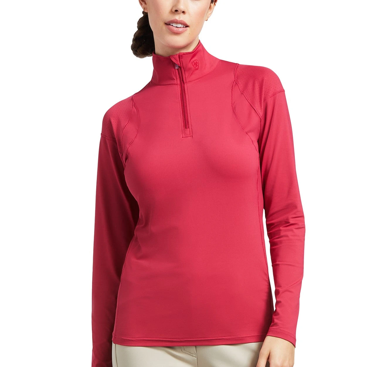 Ariat Ladies Auburn Zip Baselayer Red Bud Long Sleeve Shirt 10039495 1 Ariat Ladies Auburn Zip Baselayer Red Bud Long Sleeve Shirt 10039495