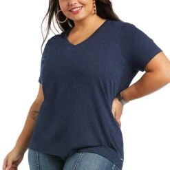 Ariat® Ladies Element Navy Heather Short Sleeve Shirt 10039420 -Ariat Style S22 WMS WEST 10039420 front plus