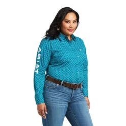 Ariat® Ladies Team Kirby Ariel Geo Print Button Down Shirt 10039455 -Ariat Style S22 WMS WEST 10039455 front plus