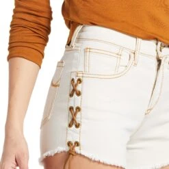 Ariat® Ladies Lace Up 3 Inch Ecru White Washed Jean Shorts 10039594 -Ariat Style S22 WMS WEST 10039594 detail01