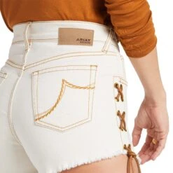 Ariat® Ladies Lace Up 3 Inch Ecru White Washed Jean Shorts 10039594 -Ariat Style S22 WMS WEST 10039594 detail02
