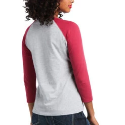Ariat Ladies REAL Long Live Heather Grey & Red Bud Baseball T-Shirt 10039776 -Ariat Style S22 WMS WEST 10039776 back