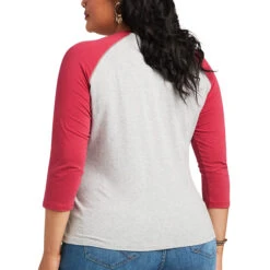 Ariat Ladies REAL Long Live Heather Grey & Red Bud Baseball T-Shirt 10039776 -Ariat Style S22 WMS WEST 10039776 back plus