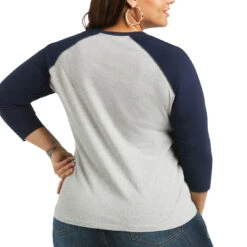 Ariat Ladies R.E.AL.Long Live Heather Grey Baseball T-Shirt 10039779 -Ariat Style S22 WMS WEST 10039779 back plus