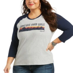 Ariat Ladies R.E.AL.Long Live Heather Grey Baseball T-Shirt 10039779 -Ariat Style S22 WMS WEST 10039779 full plus