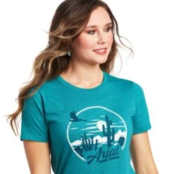 Ariat® Ladies Opuntia Short Sleeve Teal Green Heather T-Shirt 10039973 5 Ariat® Ladies Opuntia Short Sleeve Teal Green Heather T-Shirt 10039973 -Ariat Style S22 WMS WEST 10039973 detail01