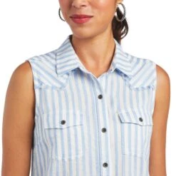 Ariat Women's Boom Boom Sleeveless Blue Stripe Shirt 10040519 -Ariat Style S22 WMS WEST 10040519 detail01