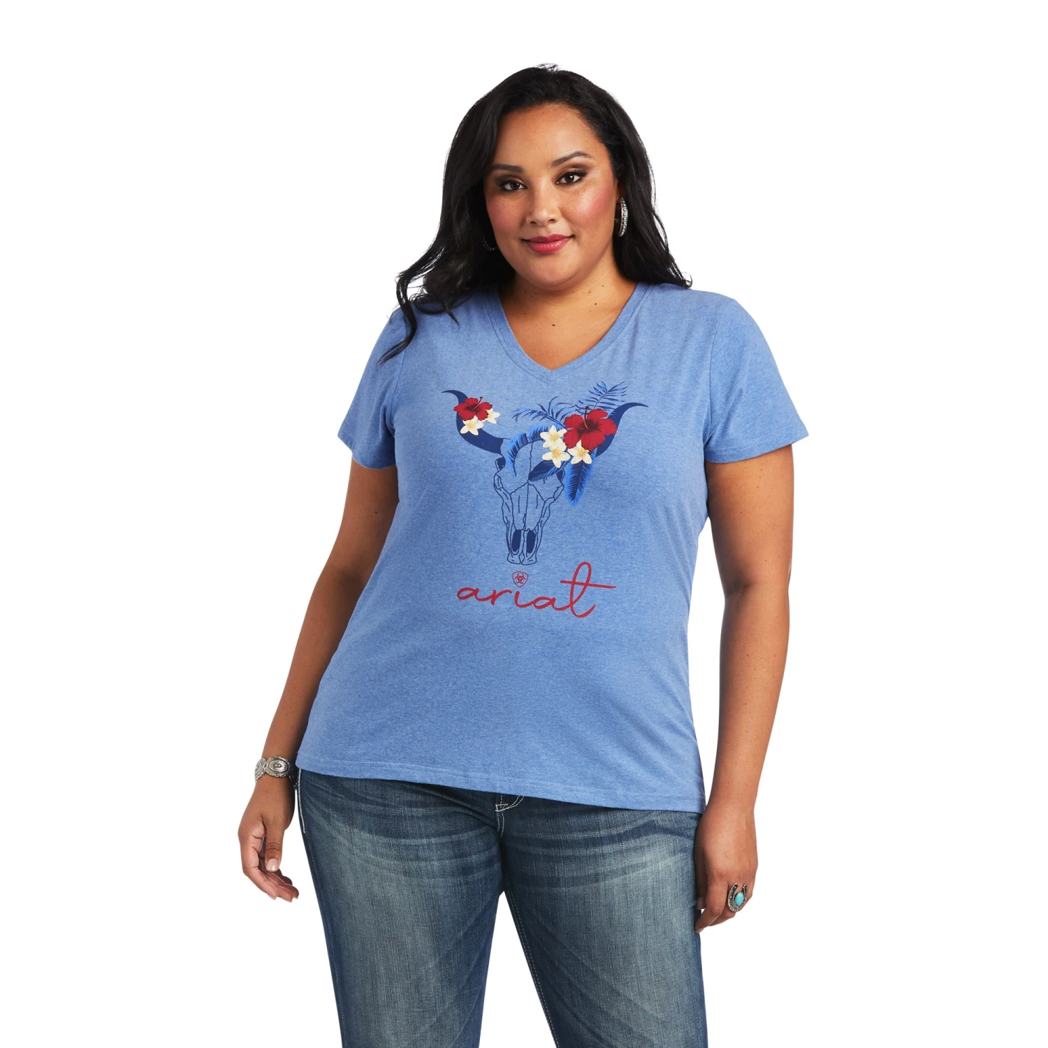 Ariat Women's REAL Tropics Steerhead Blue T-Shirt 10040533 5 Ariat Women's REAL Tropics Steerhead Blue T-Shirt 10040533 - Image 5