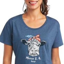 Ariat® Ladies Moo Sa Sailor Blue Heather Graphic T-shirt 10040965 -Ariat Style S22 WMS WEST 10040965 detail01