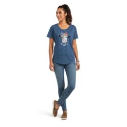 Ariat® Ladies Moo Sa Sailor Blue Heather Graphic T-shirt 10040965 -Ariat Style S22 WMS WEST 10040965 full