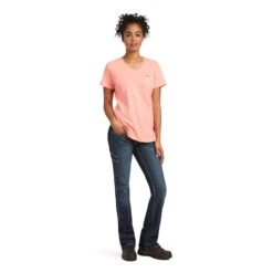 Ariat® Ladies Rebar V-Neck Summer Melon Base Layer T-Shirt 10039432 -Ariat Style S22 WMS WORK 10039432 full