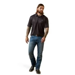 Ariat® Men's Bull Skull Print All Over Black Polo Shirt 10043336 -Ariat Style S23 MNS WEST 10043336 full