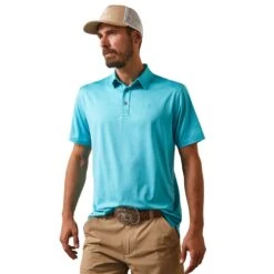 Ariat® Men's Charger 2.0 Fitted Peacock Blue Polo Shirt 10043341