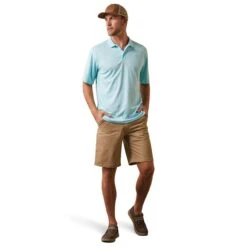 Ariat® Men's AriatTEK Light Turquoise Short Sleeve Polo Shirt 10043505 -Ariat Style S23 MNS WEST 10043505 full