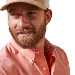Ariat® Men's Wrinkle Free Solid Peach Pink Button Down Shirt 10043584 -Ariat Style S23 MNS WEST 10043584 detail01