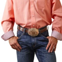 Ariat® Men's Wrinkle Free Solid Peach Pink Button Down Shirt 10043584 -Ariat Style S23 MNS WEST 10043584 front