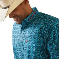 Ariat® Men's Team Solomon Blue Teal Button Down Shirt 10043853 -Ariat Style S23 MNS WEST 10043853 detail02