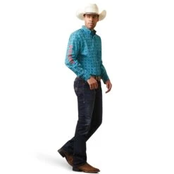 Ariat® Men's Team Solomon Blue Teal Button Down Shirt 10043853 -Ariat Style S23 MNS WEST 10043853 full