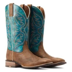 Ariat Men's Ricochet Lightweight Tan & Teal Western Boot 10044568 -Ariat Style S23 MNS WEST 10044568 pair