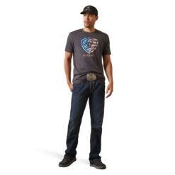 Ariat® Men's American Shield Charcoal Heather T-Shirt 10044763 -Ariat Style S23 MNS WEST 10044763 full