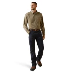 Ariat® Men's FR Air Inherent Khaki Heather Button Up Shirt 10040900 -Ariat Style S23 MNS WORK 10040900 full