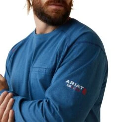 Ariat® Men's FR Air Crew Key Largo Heather Blue Work Shirt 10043469 -Ariat Style S23 MNS WORK 10043469 detail01