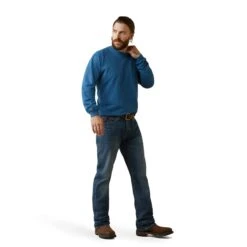 Ariat® Men's FR Air Crew Key Largo Heather Blue Work Shirt 10043469 -Ariat Style S23 MNS WORK 10043469 full