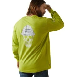 Ariat Men's FR Roughneck Skull Logo Bright Lime Work Shirt 10043590