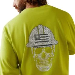 Ariat Men's FR Roughneck Skull Logo Bright Lime Work Shirt 10043590 -Ariat Style S23 MNS WORK 10043590 detail02