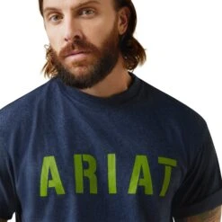 Ariat® Men's Rebar Cotton Strong™ Navy Heather & Lime T-Shirt 10043607 7 Ariat® Men's Rebar Cotton Strong™ Navy Heather & Lime T-Shirt 10043607 -Ariat Style S23 MNS WORK 10043607 detail01