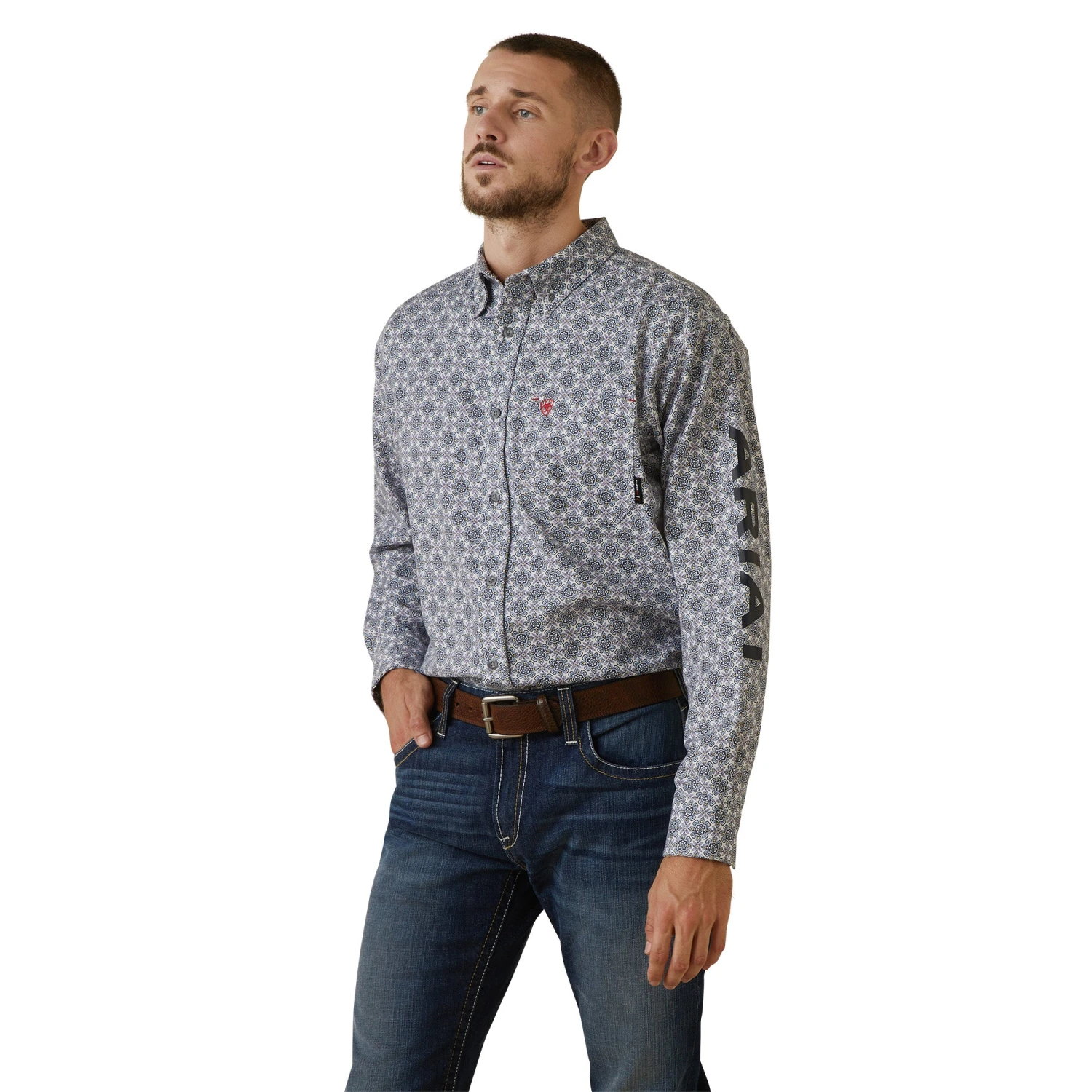 Ariat® Men's FR Amato Logo Stretch Lavender Work Shirt 10043750 1 Ariat® Men's FR Amato Logo Stretch Lavender Work Shirt 10043750