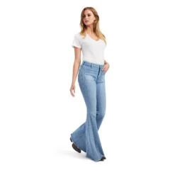 Ariat Ladies Laser Stripe Slim Light Wash Trouser Denim Jeans 10042601 -Ariat Style S23 WMS WEST 10042601 full